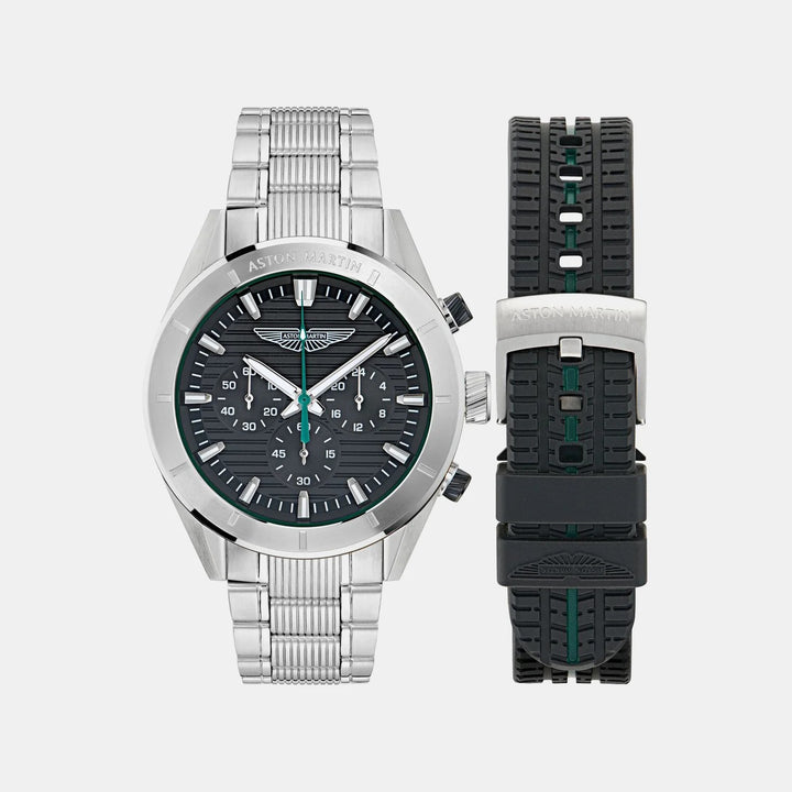 Aston Martin Icon 42mm Black Dial Stainless Steel Bracelet Men&