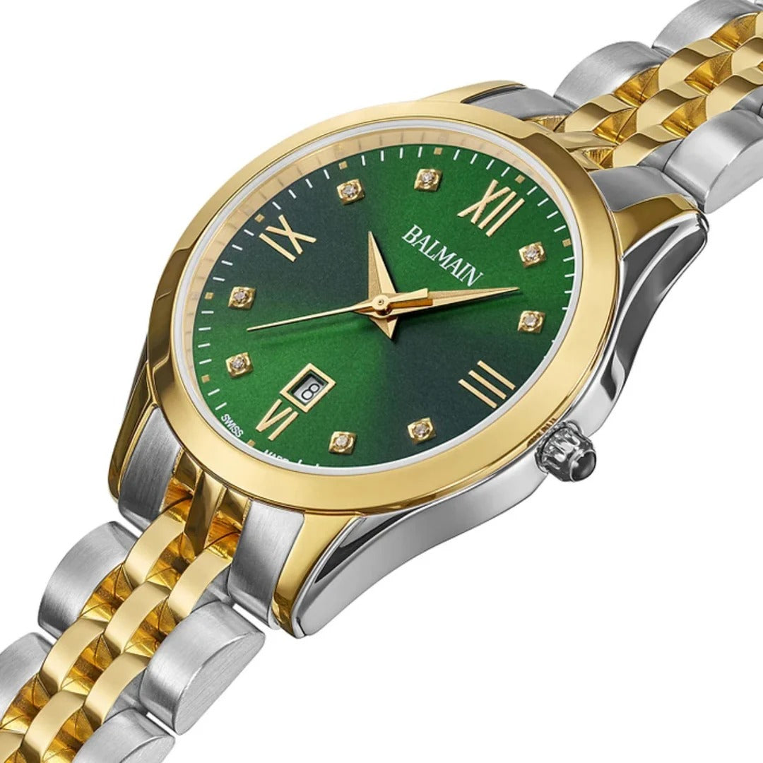 Balmain Classic R Lady 34mm Green Dial Two-Tone Yellow Gold Bracelet