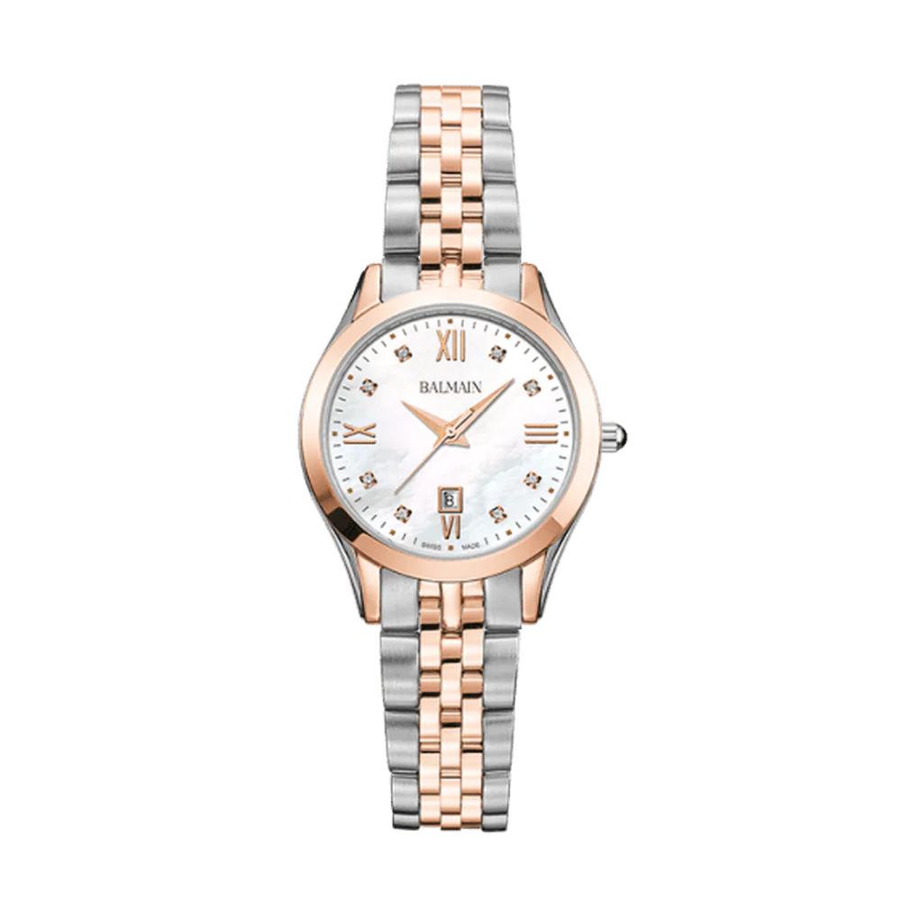 Balmain Classic R Lady 34mm White Pearl Dial Two-Tone Rose Gold Bracelet