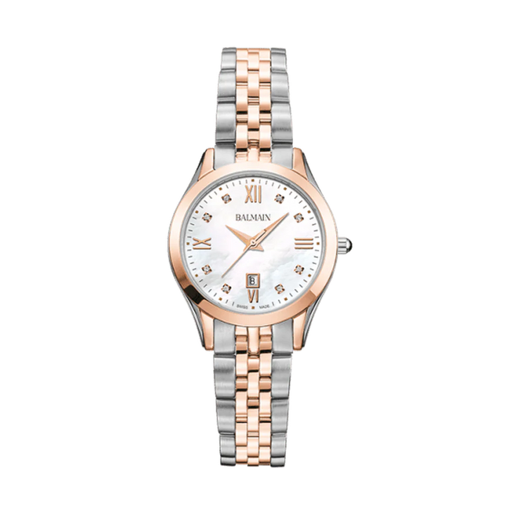 Balmain Classic R Lady 34mm White Pearl Dial Two-Tone Rose Gold Bracelet