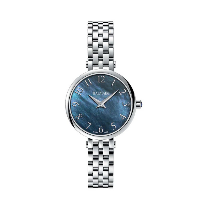 Balmain Sedirea 31mm Black Mother-of-Pearl Dial Rose Gold Navy Leather Strap