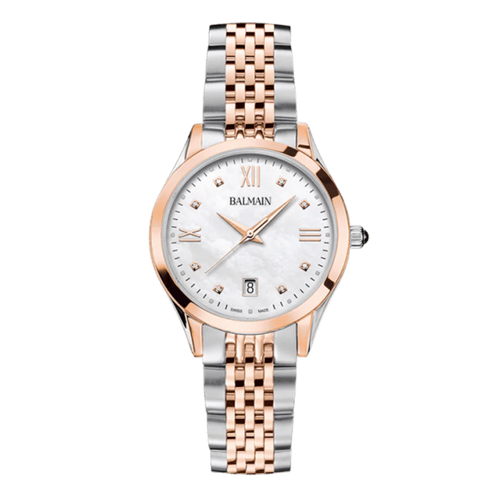 Balmain Classic R Lady 34mm White Dial Two-Tone Pink Gold Bracelet