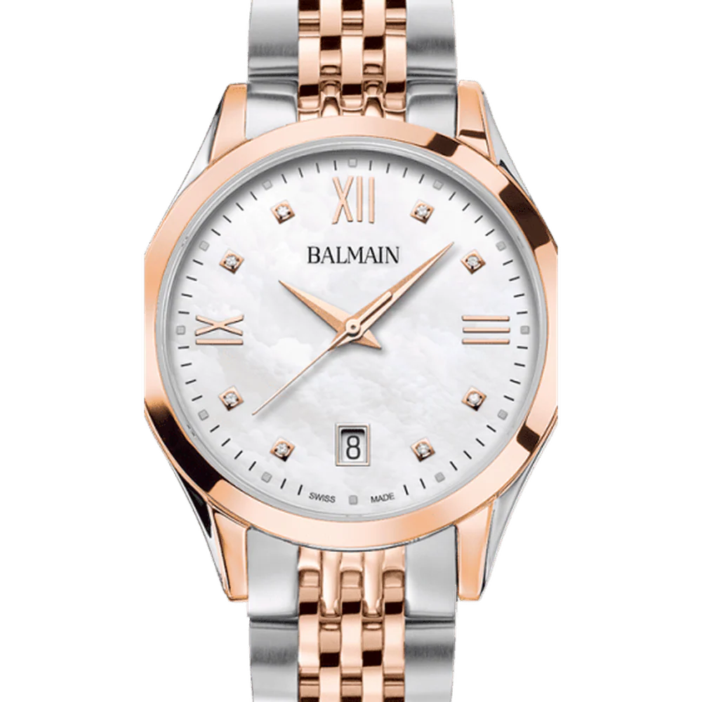 Balmain Classic R Lady 34mm White Dial Two-Tone Pink Gold Bracelet