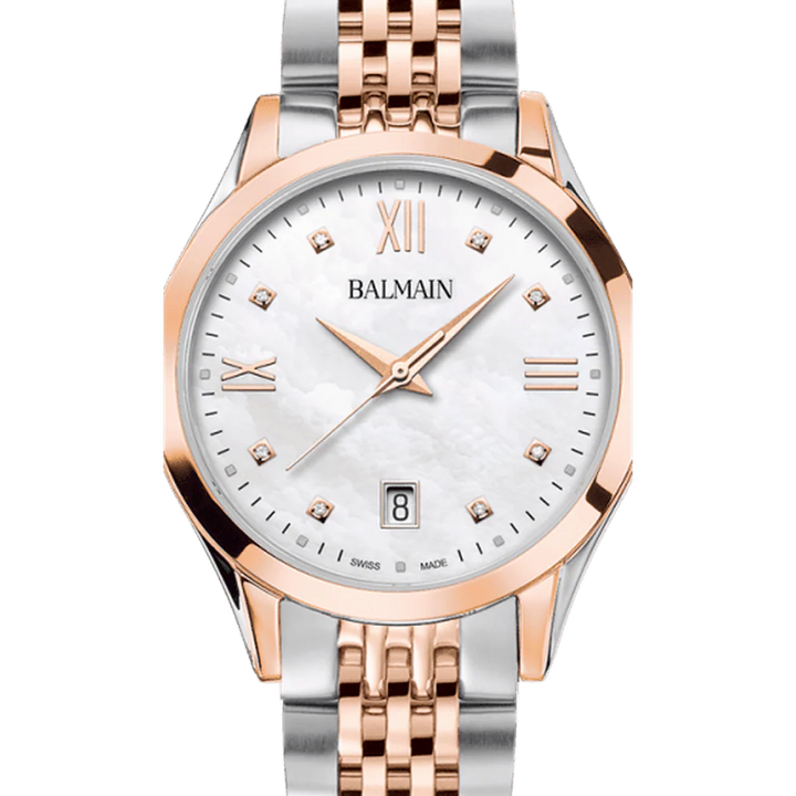 Balmain Classic R Lady 34mm White Dial Two-Tone Pink Gold Bracelet