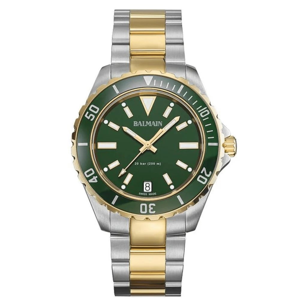 Balmain Ophrys Gent 42.5mm Green Dial Bicolor Gold PVD Steel Bracelet 200m