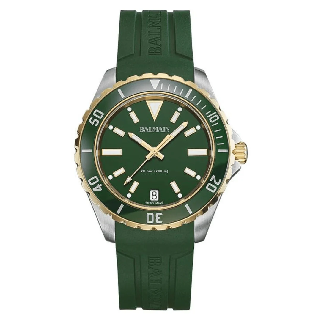 Balmain Ophrys Gent 42.5mm Green Dial Bicolor Yellow PVD Rubber Strap 200m