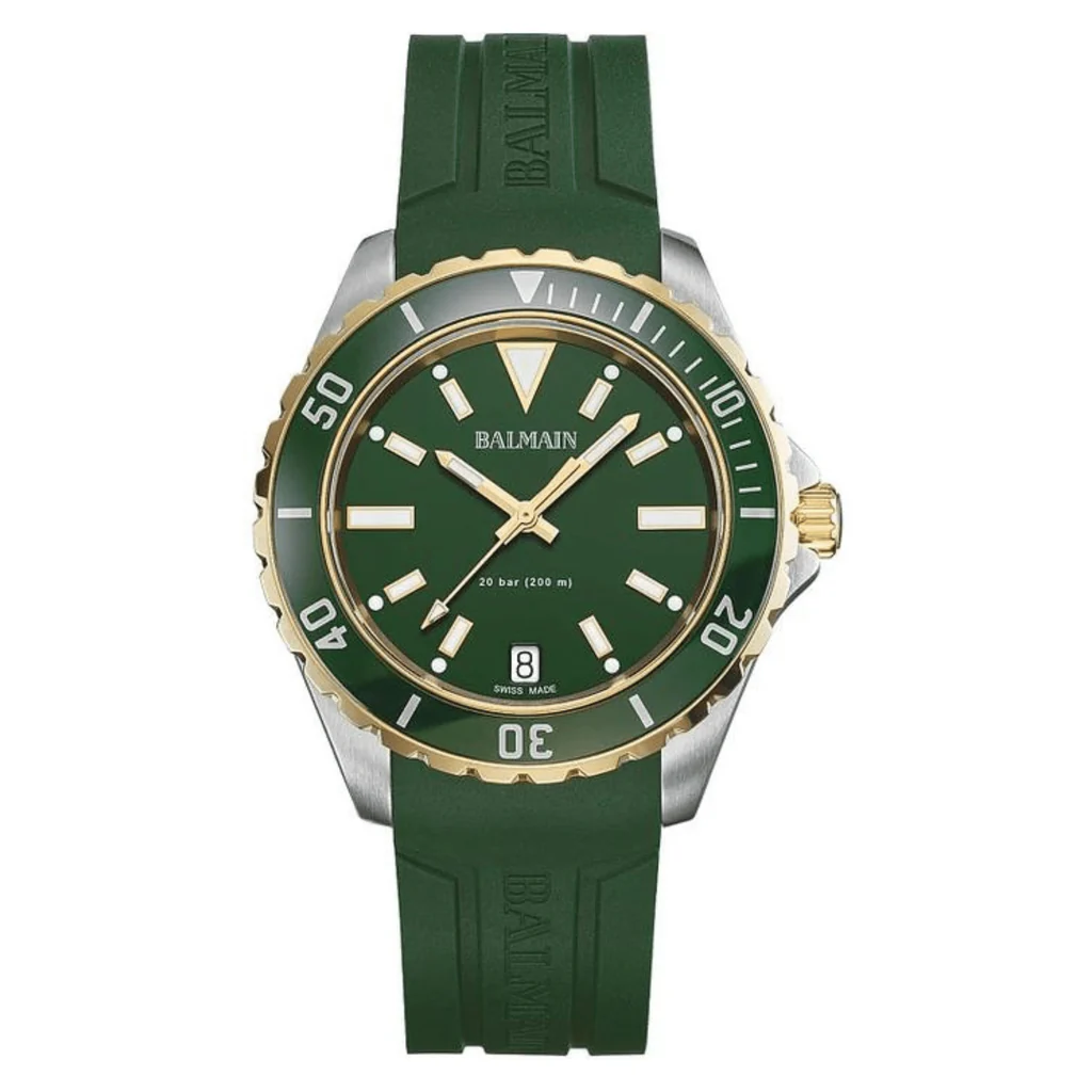 Balmain Ophrys Gent 42.5mm Green Dial Bicolor Yellow PVD Rubber Strap 200m