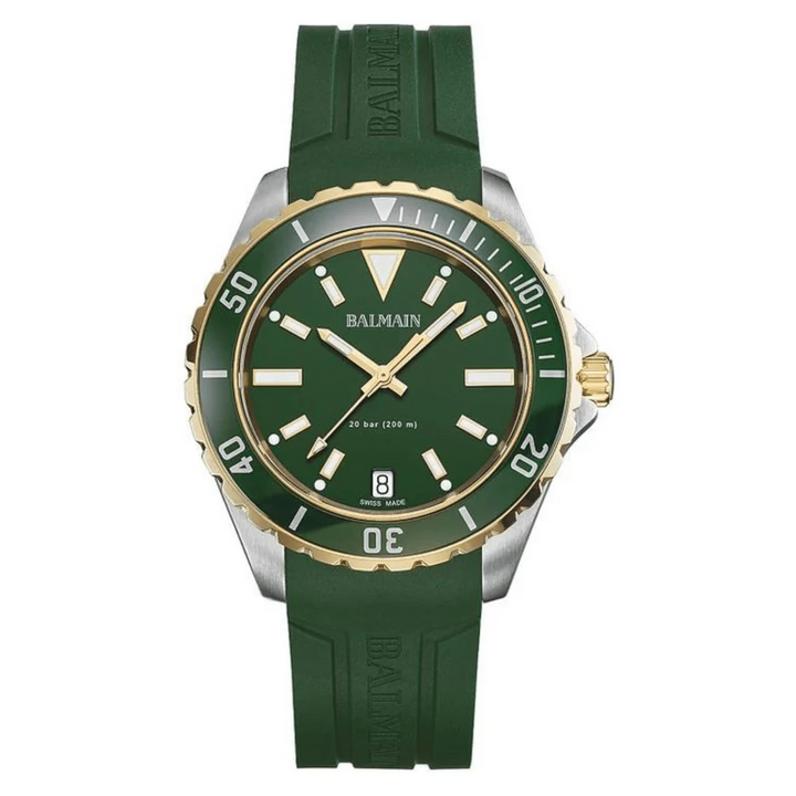 Balmain Ophrys Gent 42.5mm Green Dial Bicolor Yellow PVD Rubber Strap 200m