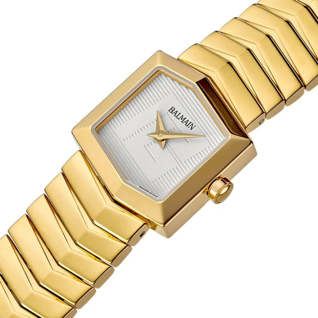 Balmain Taffetas 22.5mm White Dial Yellow Gold PVD Hexagonal Bracelet