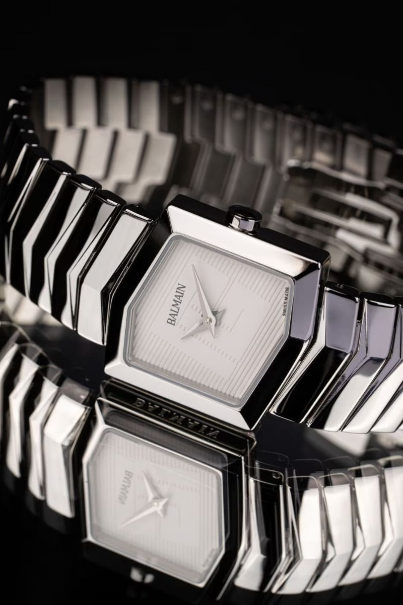 Balmain Taffetas 22.5mm Grey Dial Stainless Steel Hexagonal Bracelet