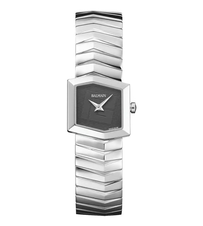 Balmain Taffetas 22.5mm White Dial Stainless Steel Hexagonal Leather Strap