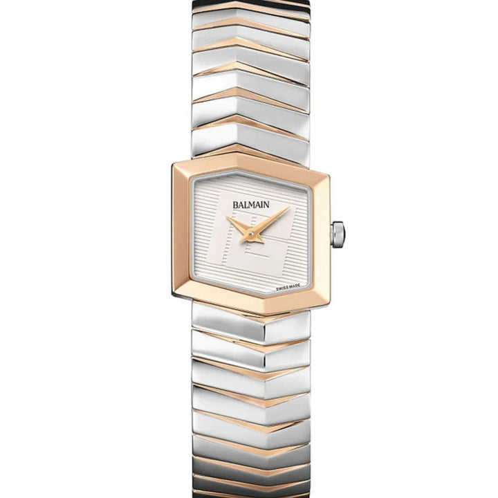 Balmain Taffetas 22.5mm White Dial Two-Tone Rose Gold PVD Hexagonal Bracelet