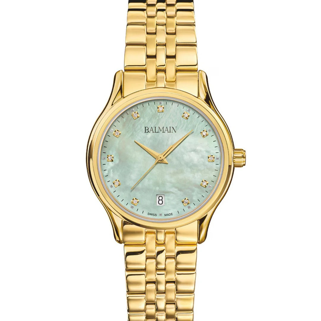 Balmain Beleganza Lady 32mm Green Dial Yellow PVD Stainless Steel Bracelet