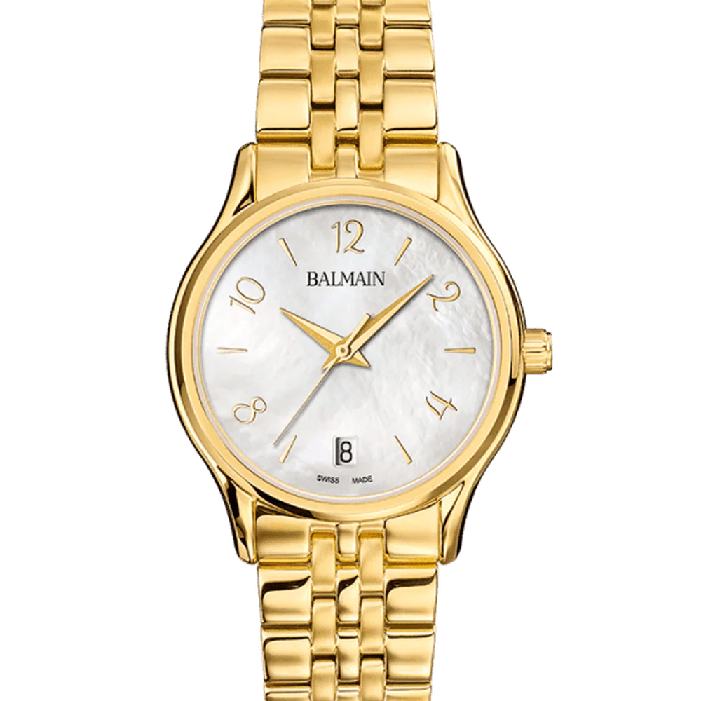 Balmain Beleganza Lady 32mm White MOP Dial Gold-Toned Leather Strap
