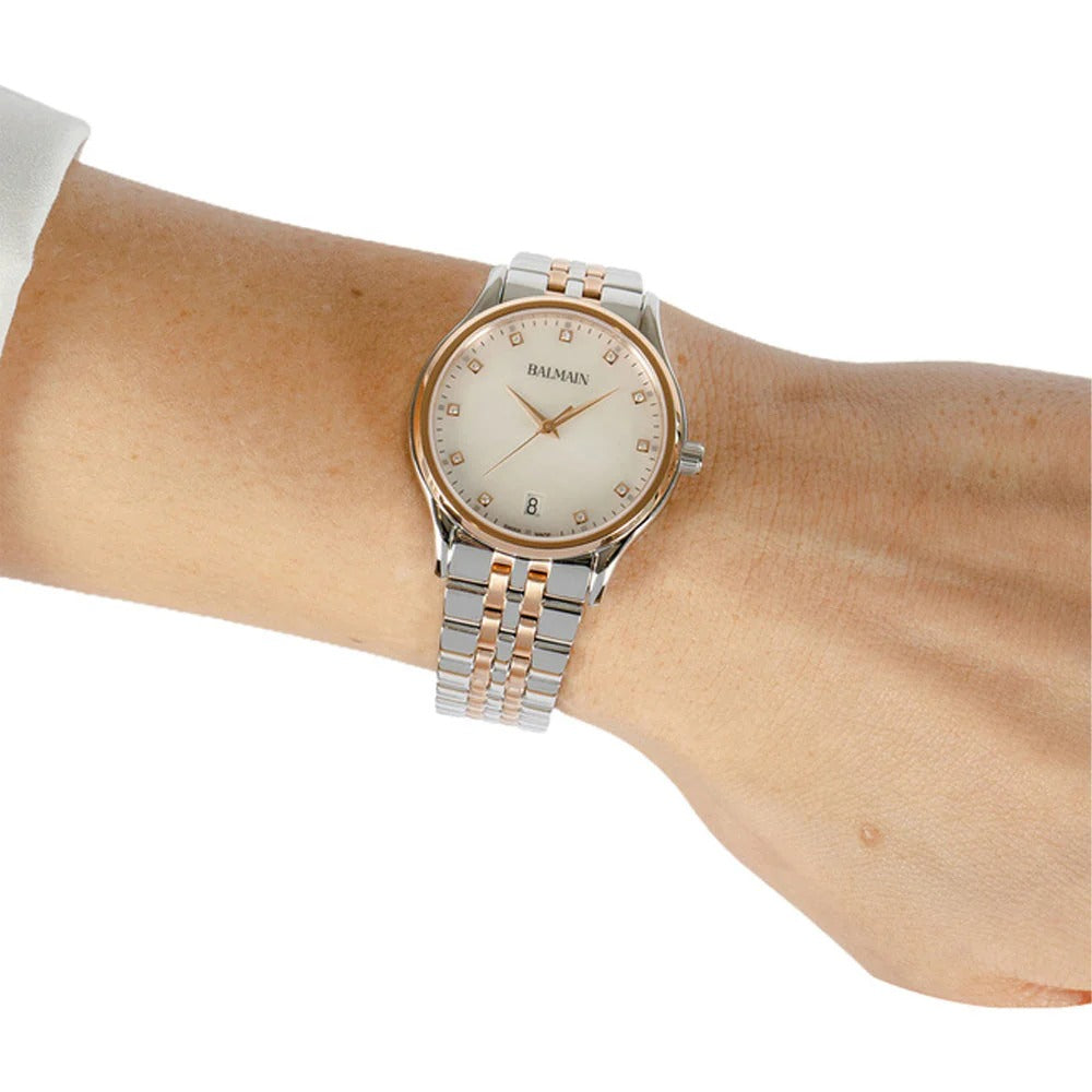 Balmain Beleganza Lady 32mm White Dial Bicolor Rose Gold PVD Steel Bracelet
