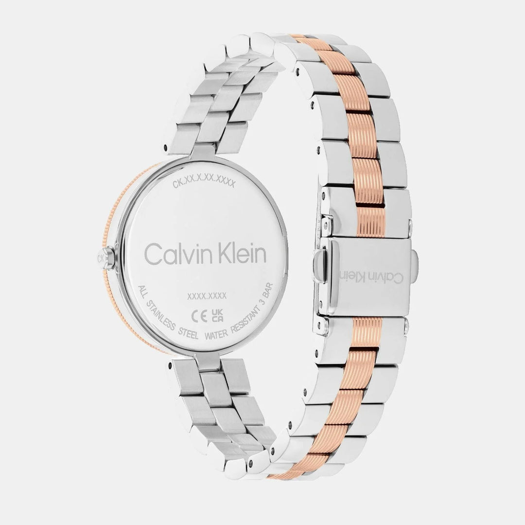 Calvin Klein 25100040 Gleam Women 32mm Dual Tone Silver White Dial Stainless Steel Bracelet Quartz Watch