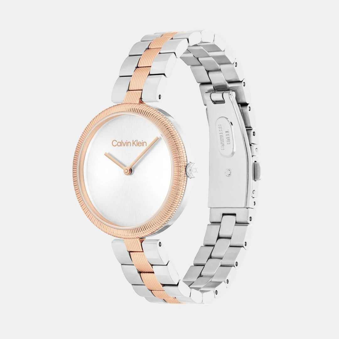 Calvin Klein 25100040 Gleam Women 32mm Dual Tone Silver White Dial Stainless Steel Bracelet Quartz Watch