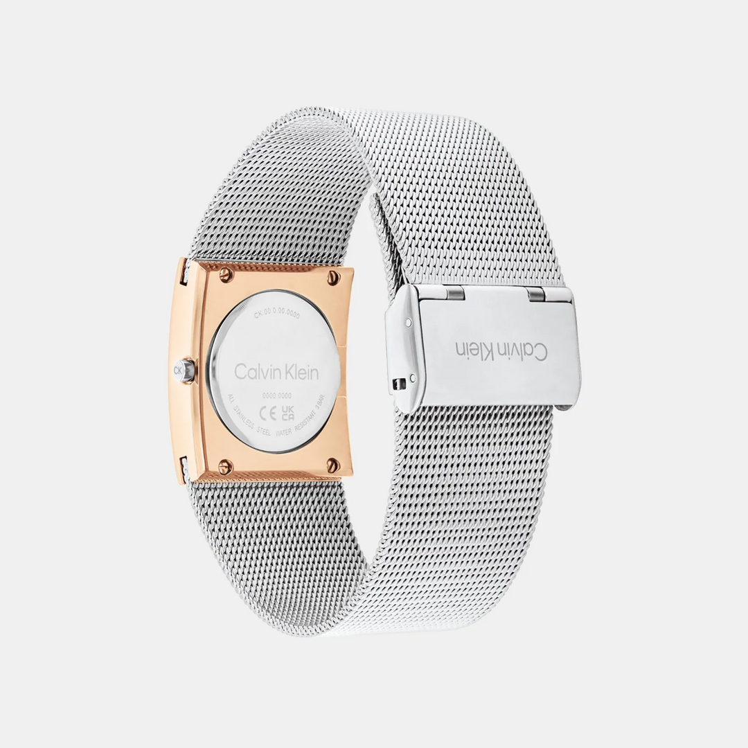 Calvin Klein 25100063 Pulse Women 20mm x 32mm Silver White Rectangle Dial Silver Mesh Bracelet Quartz Watch