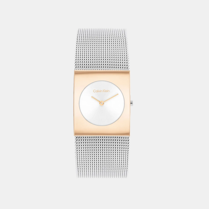 Calvin Klein 25100063 Pulse Women 20mm x 32mm Silver White Rectangle Dial Silver Mesh Bracelet Quartz Watch