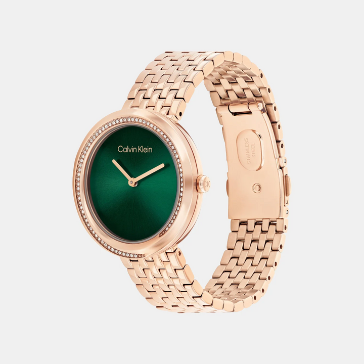 Calvin Klein 25100068 Twisted Bezel Women 34mm Green Dial Rose Gold Stainless Steel Bracelet Quartz Watch