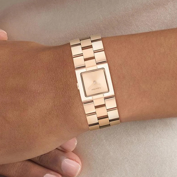 Calvin Klein 25100090 Meridian Women 22mm x 22mm Light Rose Gold Square Dial Stainless Steel Bracelet Quartz Watch