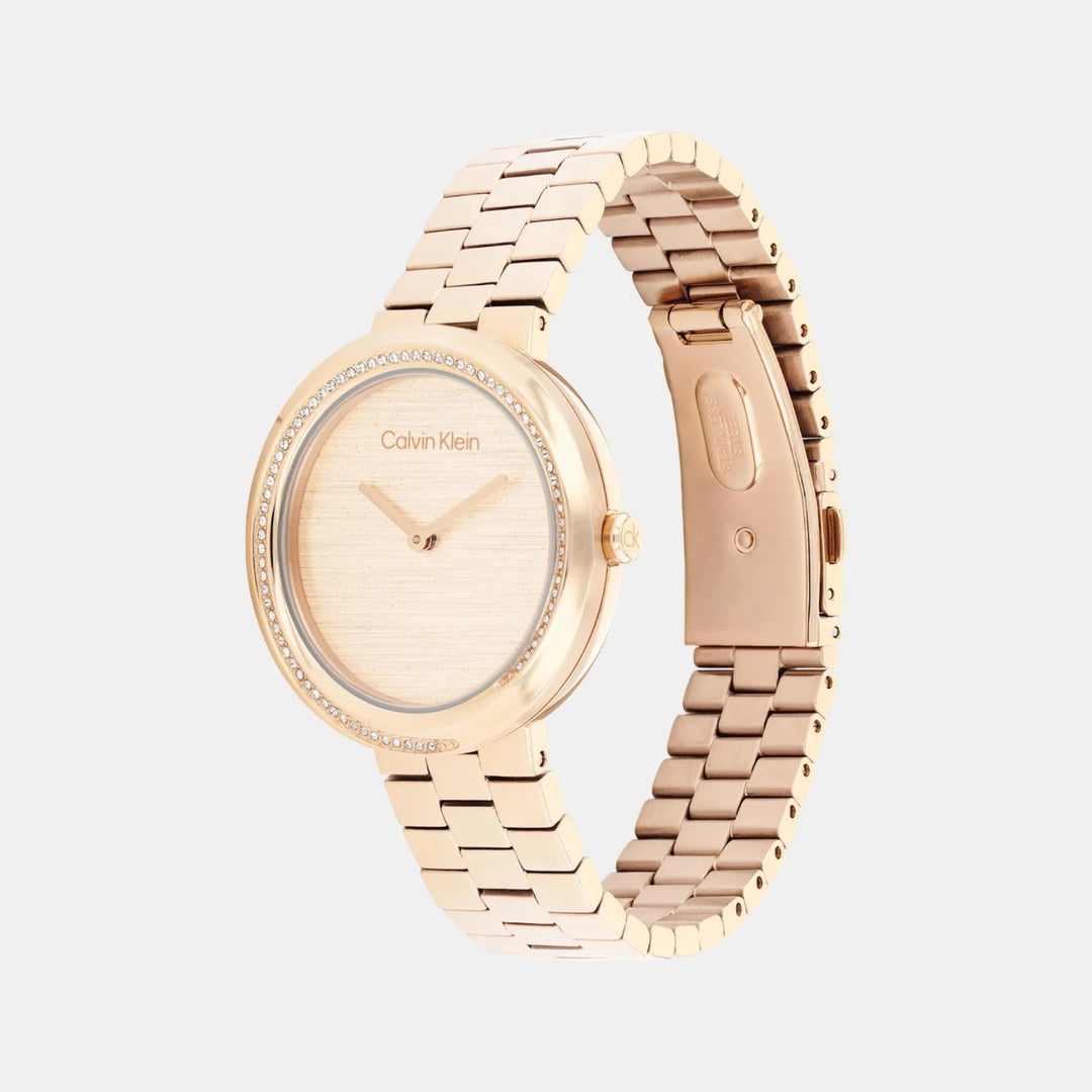Calvin Klein 25100166 Twisted Bezel Women 34mm Carnation Gold Dial Gold Stainless Steel Bracelet Quartz Watch