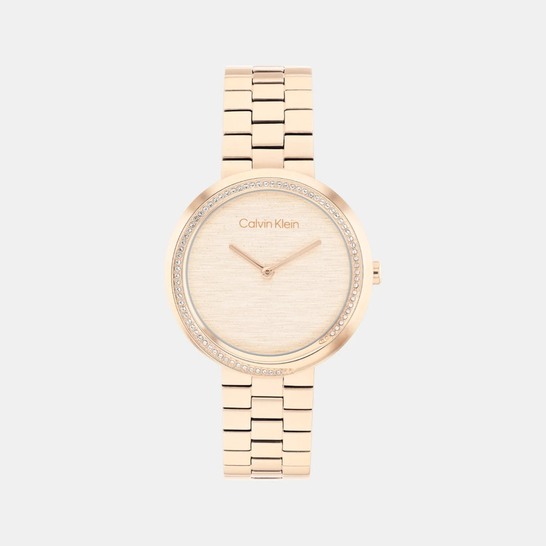 Calvin Klein 25100166 Twisted Bezel Women 34mm Carnation Gold Dial Gold Stainless Steel Bracelet Quartz Watch