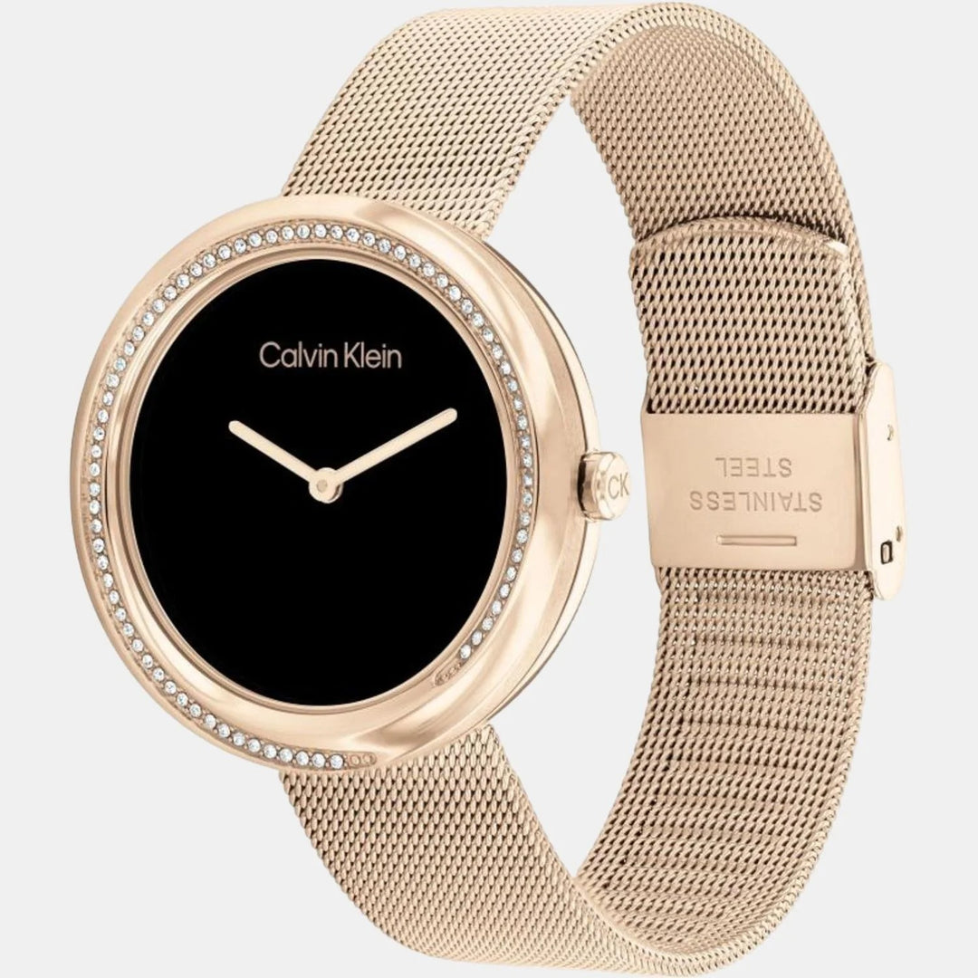 Calvin Klein 25200151 Twisted Bezel Women 34mm Black Dial Mesh Strap Quartz Watch