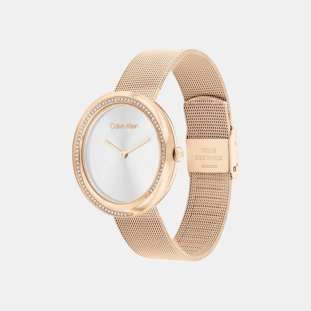 Calvin Klein 25200312 Twisted Bezel Women 34mm white Dial Mesh Strap Quartz Watch