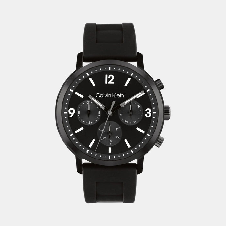 Calvin Klein Gauge 25200461 Men’s Black Dial Black Leather Strap Quartz Multi-Function Watch - 25200461