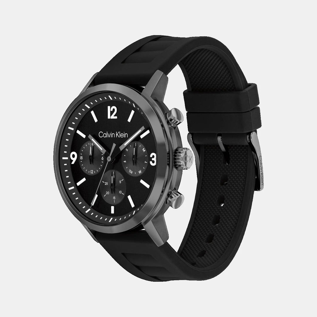 Calvin Klein Gauge 25200461 Men’s Black Dial Black Leather Strap Quartz Multi-Function Watch - 25200461