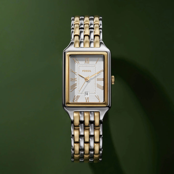Fossil Raquel ES5368 Rectangular Silver Dial Two-Tone Stainless Steel Women&