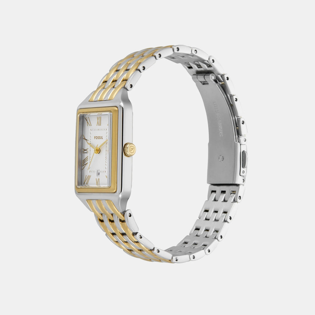 Fossil Raquel ES5368 Rectangular Silver Dial Two-Tone Stainless Steel Women&