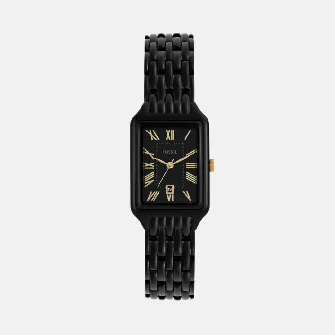 Fossil Raquel ES5385 Rectangular Black Dial Black Stainless Steel Women&