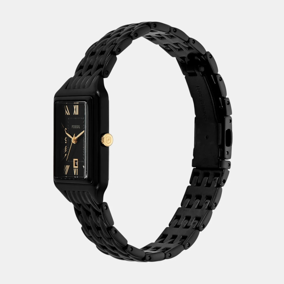 Fossil Raquel ES5385 Rectangular Black Dial Black Stainless Steel Women&