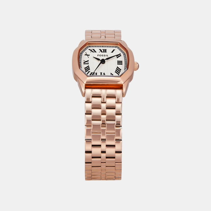 Fossil Harlow ES5386 Octagon Beige Dial Rose Gold-Tone Stainless Steel Women&