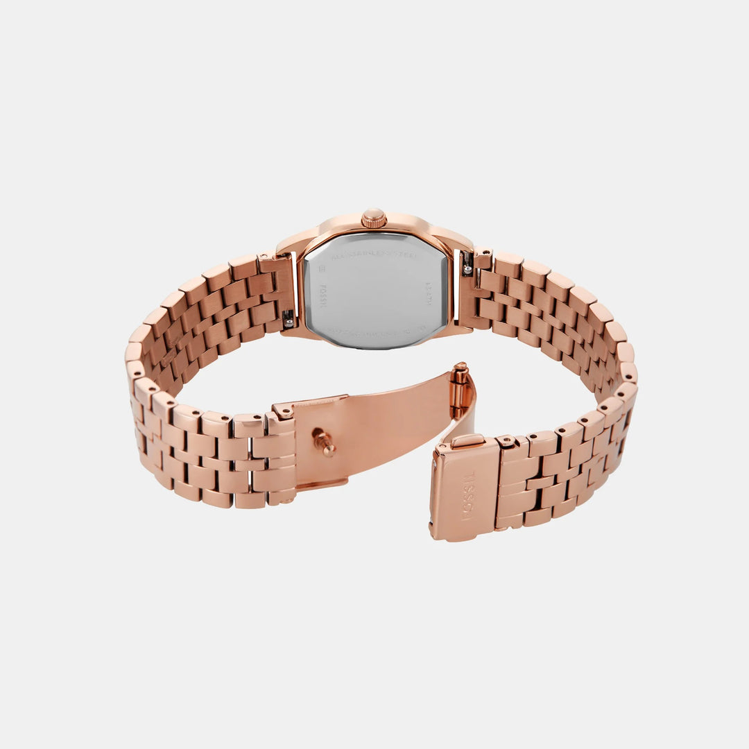Fossil Harlow ES5386 Octagon Beige Dial Rose Gold-Tone Stainless Steel Women&