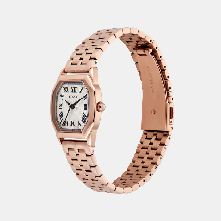 Fossil Harlow ES5386 Octagon Beige Dial Rose Gold-Tone Stainless Steel Women&