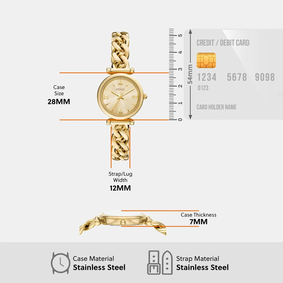 Fossil Carlie ES5387SET Gold Dial Watch and Crystal Tennis Bracelet Women&