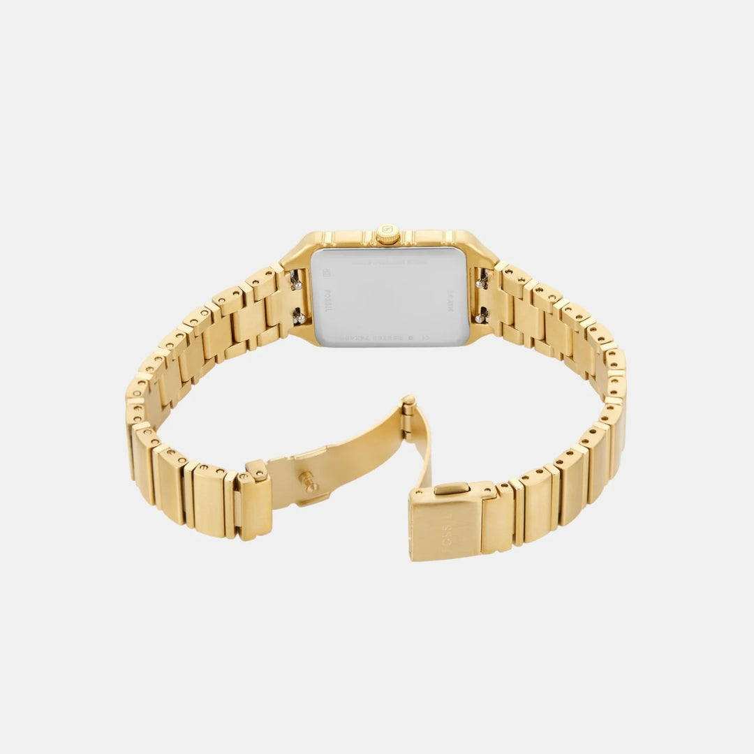 Fossil Raquel ES5389 Rectangular Gold Dial Gold-Tone Stainless Steel Women&