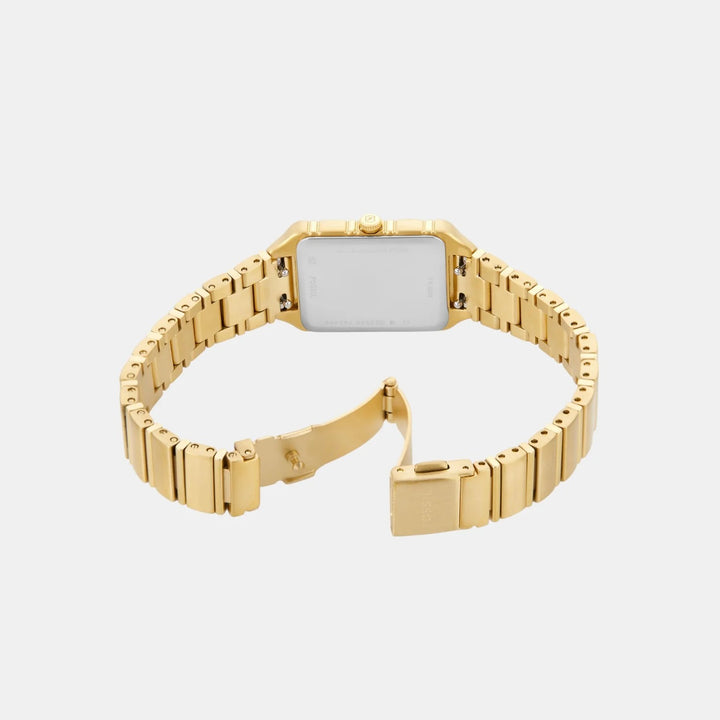 Fossil Raquel ES5389 Rectangular Gold Dial Gold-Tone Stainless Steel Women&