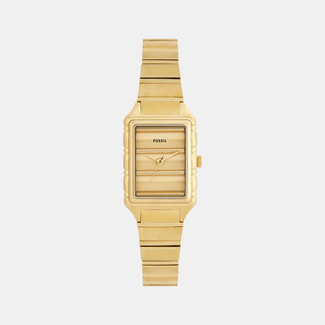 Fossil Raquel ES5389 Rectangular Gold Dial Gold-Tone Stainless Steel Women&