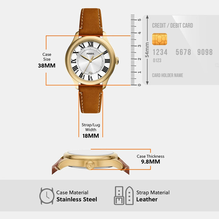 Fossil Gilmore ES5397 Silver Dial Brown Leather Strap Women&