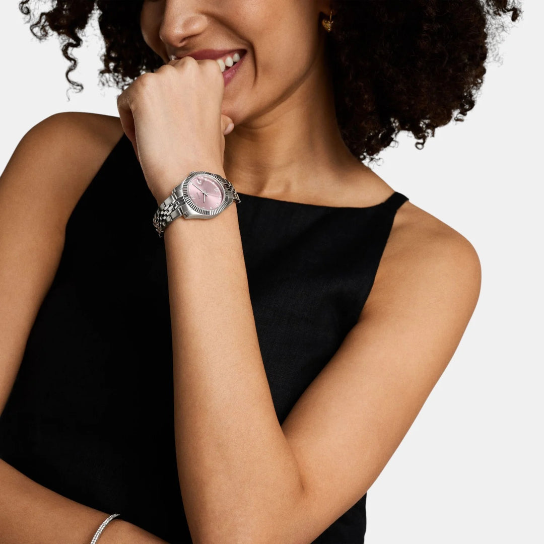 Fossil Scarlette ES5403 Pink Sunray Dial Silver-Tone Stainless Steel Women&