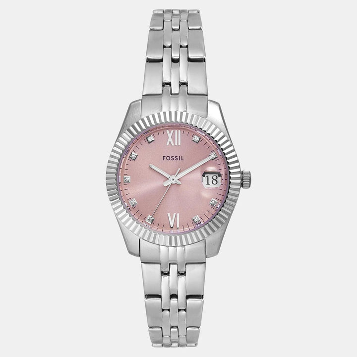 Fossil Scarlette ES5403 Pink Sunray Dial Silver-Tone Stainless Steel Women&