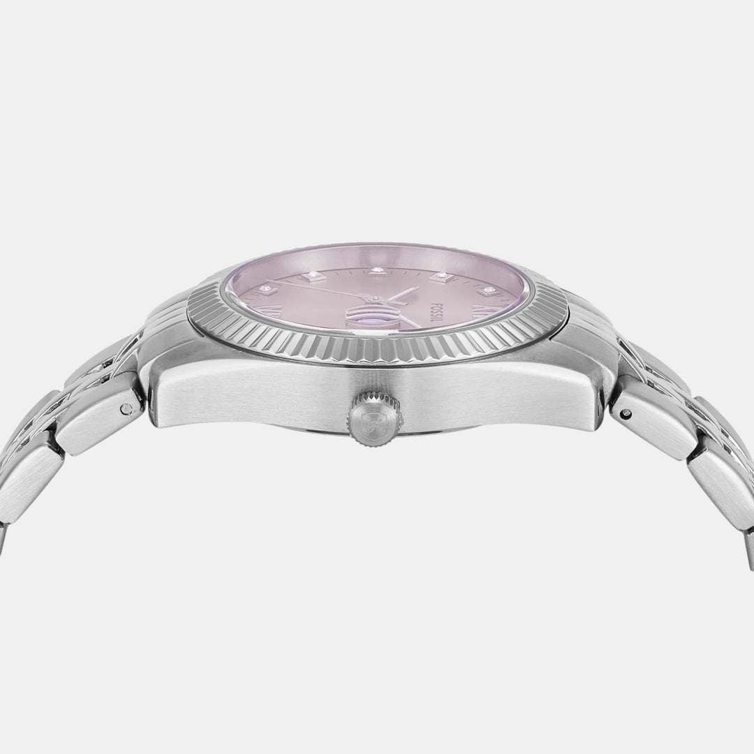 Fossil Scarlette ES5403 Pink Sunray Dial Silver-Tone Stainless Steel Women&