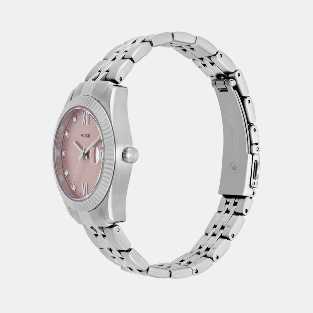 Fossil Scarlette ES5403 Pink Sunray Dial Silver-Tone Stainless Steel Women&