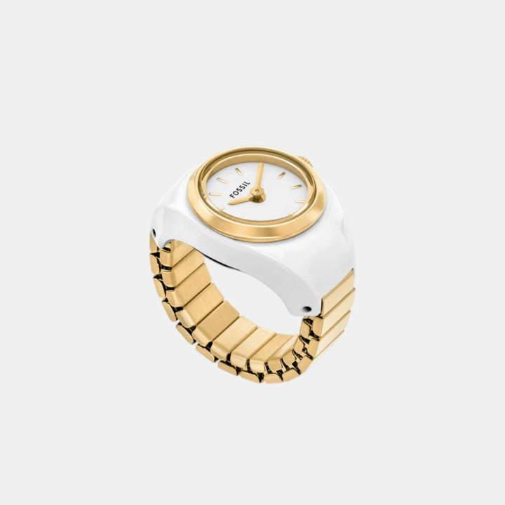 Fossil ES5412 Gold-Tone White Dial Round Analog Ring Watch for Women
