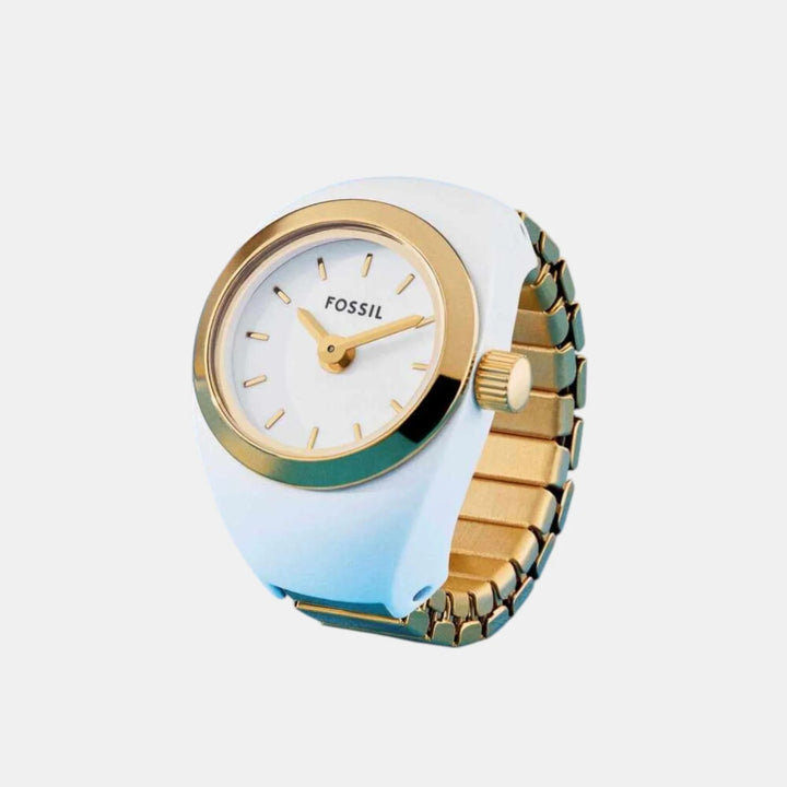 Fossil ES5412 Gold-Tone White Dial Round Analog Ring Watch for Women