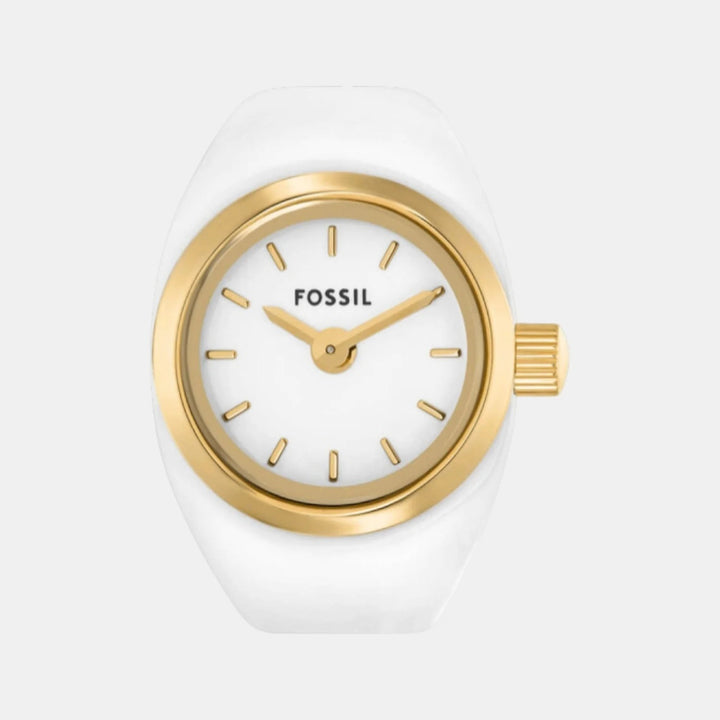 Fossil ES5412 Gold-Tone White Dial Round Analog Ring Watch for Women